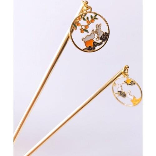 Cute laurel rabbit hairpin ancient costume cheongsam Hanfu simple plate hair alloy Chinese hair accessories