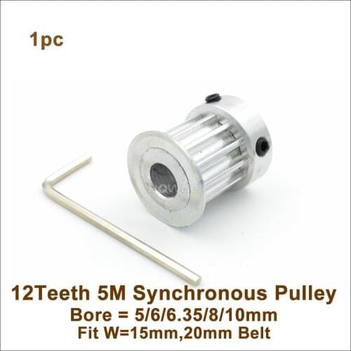 POWGE 12 Teeth 5M Synchronous Pulley Bore 5/6/6.35/8/10mm Fit Width 15/20mm HTD 5M Timing Belt 12T 12Teeth HTD 5M Timing Pulley