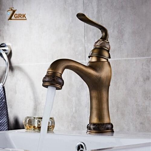 ZGRK Basin Faucets Solid Brass Deck Mount Bathroom Sink Faucet Single Handle Easy Install Vintage Antique Mixer Tap
