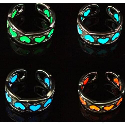 Heart-shaped Luminous Ring Ladies Mens Couple Ring Opening Adjustable Ring Strap Glowing In The Dark Jewelry Gift Rings