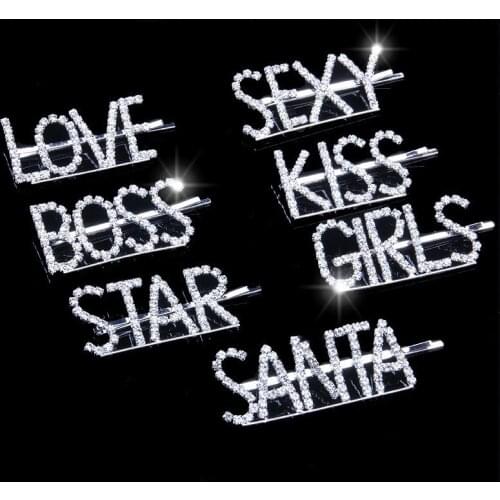 Korean Sweet Rhinestone Letter Smiley Hairpin with Diamond Clips Bangs Clip Sweet Hairdressing Hair Clip Hair Accessories