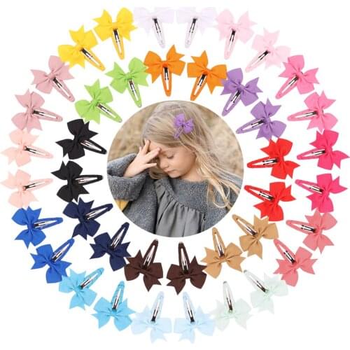 2Pcs/Set Solid Grosgrain Ribbon Bowknot Hair Clips For Cute Girls Handmade BB Hairpins Barrettes Headwear Kids Hair Accessories
