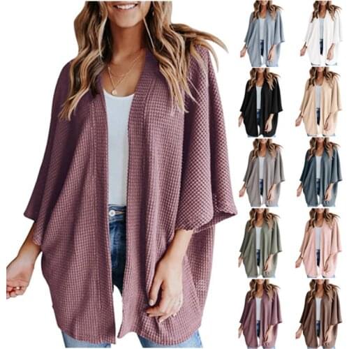 2021 New Summer and Autumn Graceful European and American Batwing Sleeve Waffle Loose Womens Cardigan