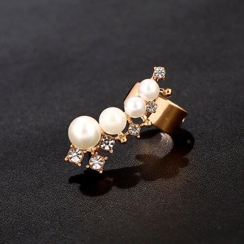 ZLDYOU Fashion Imitation Pearls Ear Cuff Crystal Jewelry White Beads Piercing Jewelry Women Gift Gold Silver Plated Clip Earring