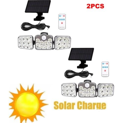 2pcs 138 led remote seperable Solar Lights Outdoor Bright 100 3 Head Security Lights with Motion Sensor Lamp Porch Garden Patio