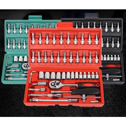 46Pcs Quick Release Socket Bit Ratchet Wrench Auto Maintenance Repair Tools Kit