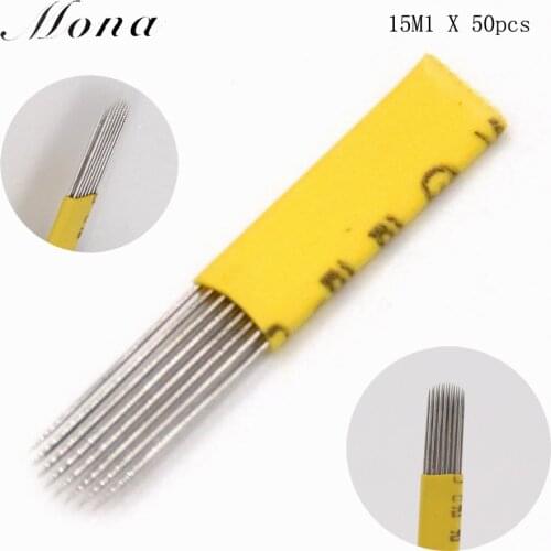 50pcs microblading 15 pin m1 steel permanent makeup eyebrow embroidery manual needle blades for eyebrow tattoo