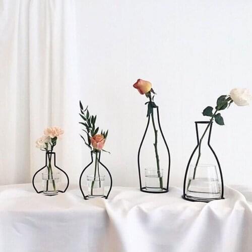8 Kinds of Shapes Nordic Style Metal Wire Vases Simulation Plants Dried Flowers Iron Line Creative Ornaments Home Decoration
