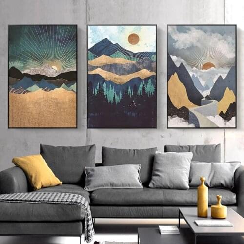 Abstract Scenery Picture Home Decor Nordic Canvas Painting Cartoon Mountain Landscape Poster Modern Print For Living Room Design