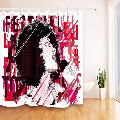 Afro Black Girl Singing Woman Background Polyester Bathroom Shower Curtains