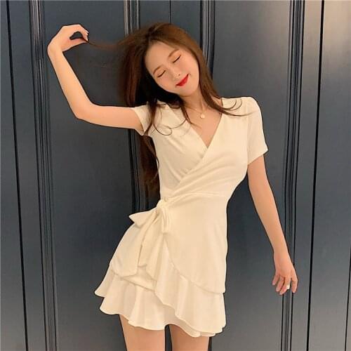 B4424 2020 Spring summer new women temperament fashion sexy show thin short section irregular dress cheap wholesale