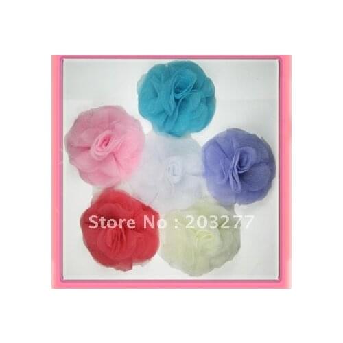 Free shipping!12pcs/lot 5'' silk flower big mesh flower party flower women flowers hair accessory