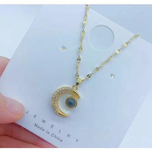 316L Stainless Steel Simple Moon Zircon Pendant Charms Chain Choker Necklace For Women Fashion Fine Jewelry SAN705