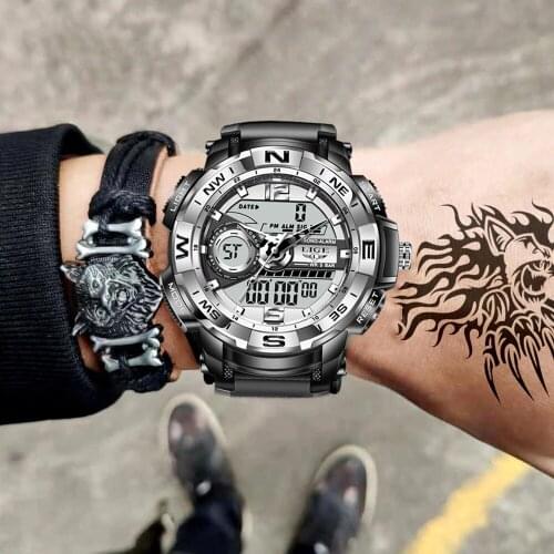 2021 LIGE Sport Men Quartz Digital Watch Creative Diving Watches Men Waterproof Alarm Watch Dual Display Clock Relogio Masculino