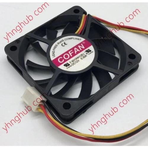 COFAN F-6010HH12B DC 12V 0.30A 60x60x10mm 3-wire Server Cooling Fan