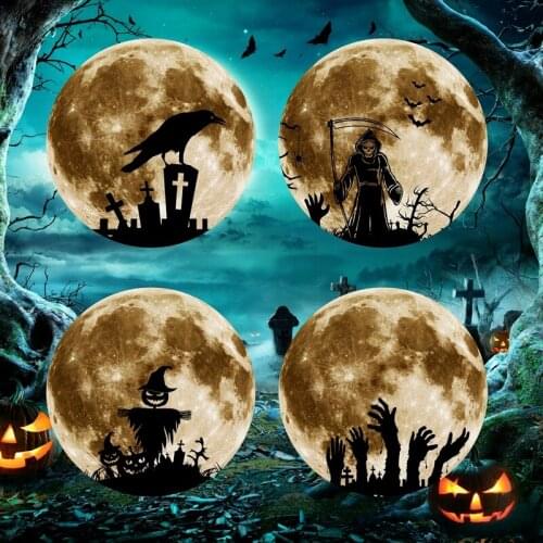 2 pieces 30cm Halloween room decoration crow death night lamp window glass decoration fluorescent sticker garden decoration