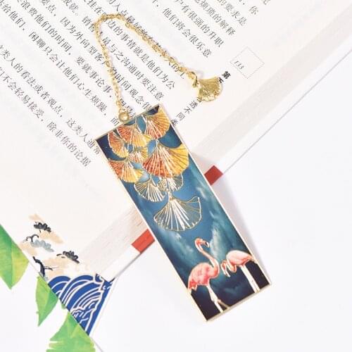 Flamingo Ginkgo Bookmark Pendant Metal Gold Book mark Stationery School Office Supply Escolar Papelaria
