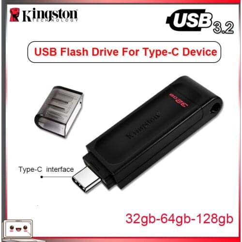 100% Original Kingston USB C Flash Drive DT70 32GB 64GB 128GB Pendrive USB 3.2 Gen 1 Type-c Pen Drive for Macbook Type-C Device