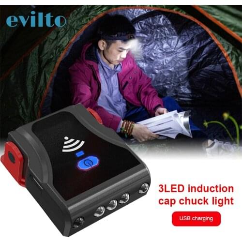 3Led Induction Cap Light USB Charging Finger Sensor Hat Headlight Inductive Head Flashlight Head Cap Clip Light 5Modes Head Lamp