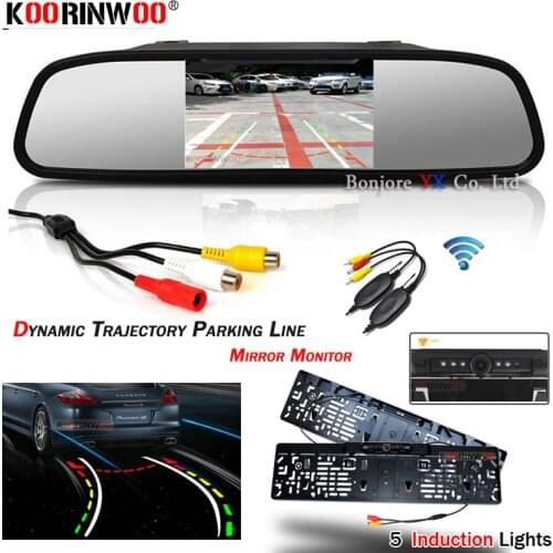 Koorinwoo HD CCD European License Number Plate Parking Trunk Camera Reverse Dynamic Trajectory With 4.3" Rearview Monitor Mirror