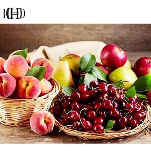 DIY Diamond Painting Fruit Peach Cherry 5D Diamond Cross Stitch Full Round Mosaic Crystal Decoration Diamond Embroidery
