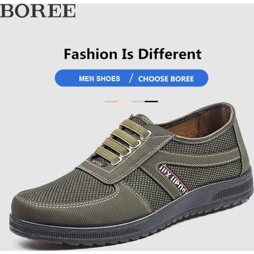 BOREE Men Canvas Shoes Fashion Mesh Casual Sneakers Comfortable Soft Bottom Outdoor Flat Shoes Antiskid Jogging Men Sports Shoes