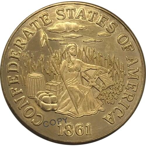 CSA United States 1861 Confederate States of America 20 Dollar Restrike Gold Coin Brass Metal Souvenir Gift Collectible Coins