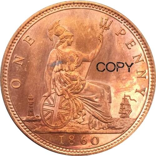 Great Britain Victoria 1860 One Penny Red Copper Copy Coin