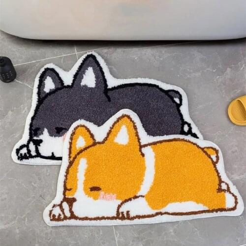 Bathroom Door Entrance Mat Cartoon Corgi Bath Rug Bathroom Non-Slip Toilet Mat Entrance Door Absorbent Mat Anti-slip Door Mat