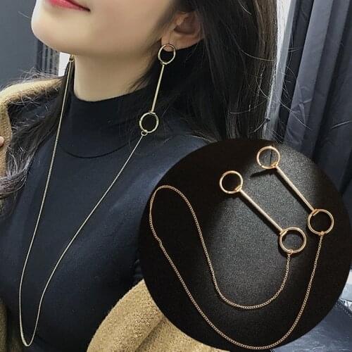 Circle Chain Halter Earrings Female Body Chain Hanging Neck Earring Siamese Halter Earrings Personality Trend Jewelry