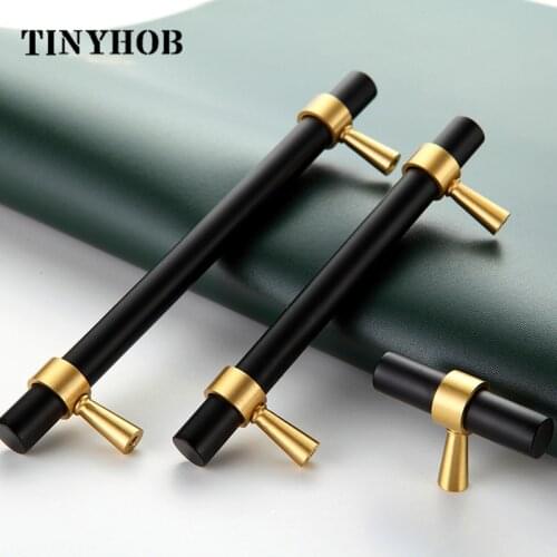 Brass Cabinet T Knob and Handle Golden and Black Cupboard Knobs and Drawer Pulls Light Luxury Furniture Handles