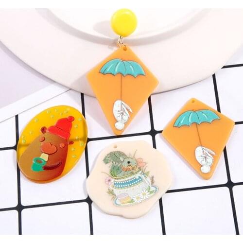 Summer style 40pcs/lot cartoon pattern print geometry ovals/irregular acrylic beads diy jewelry earring/garment accessory