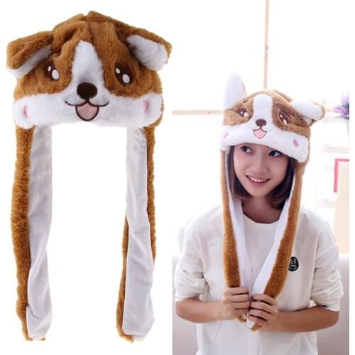Lovely Plush Corgi Pinching Dog Ear Hat Can Move Birthday Holiday Cap Fancy Dress Toy Gifts