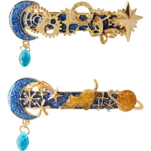 Blue Galaxy Moon and Stars Mixture Gears Fashion Hair Clip