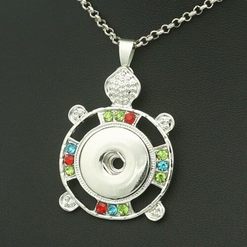 Fashion Beauty Rhinestone colorful lovely tortoise snap pendant necklace chain 60cm fit 18MM snap buttons Fashion jewelry XL0160