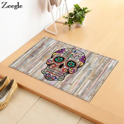 Zeegle Skull Printed Doormat Office Chair Floor Mats Hallway Rugs Anti-slip Bathroom Mats Kitchen Carpet Bedroom Bedside Rugs