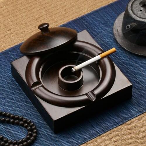 New Chinese Style Red Wood Carving Vintage Handmade Ashtray Creative Large Living Room Office Solid Wood Ashtray Ornaments