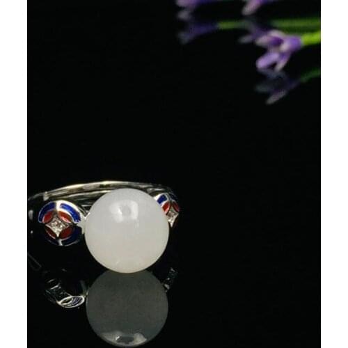 New Vintage 925 Silver Inlaid Hetian Jade Ring Fashion Atmosphere White , Designed for Women To Create Jewelry Gifts