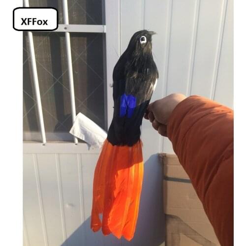 Creative simulaiton orange tail magpie model foam&feather lifelike black magpie bird toy about 30cm xf0686