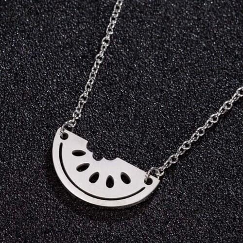 Jisensp Summer Style Stainless Steel Pendant Necklace Lovely Watermelon Charm Necklace for Women Girls Party Gift bijoux