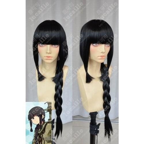 Anime Kantai Collection Kitakami Cosplay Wig 80cm Long Black Braided Heat Resistant Synthetic Hair Wigs + Wig Cap