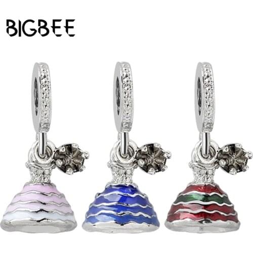 Fit Original Pan Charms Bracelet DIY Disneys Fairy tale Princess Dress Pendant Jewelry for Women Pulsera Enamel Skirt Beads Gift