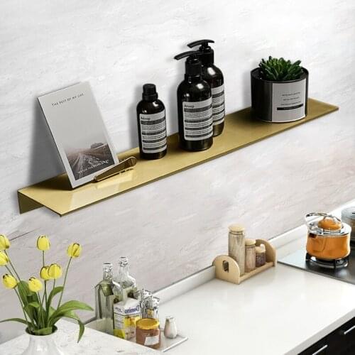 30-60cm Bathroom Shelf Gold Metal Wall Storage Rack Punch Free Brushed Shower Room Corner Shelf Multifunction Kitchen Shelves