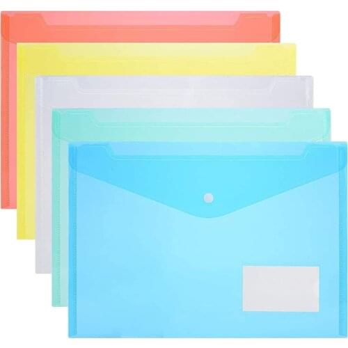 5 PCS A4 Clear Document Bag Paper File Folder Stationery School Office Case PP 5 colors Filing Products for Office Organzation