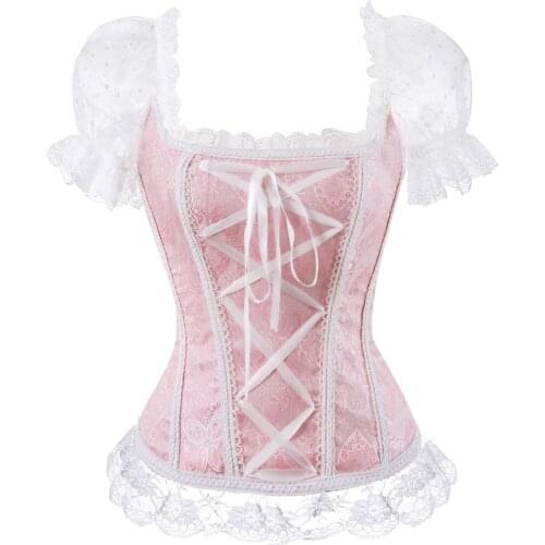 Retro Renaissance Corset Princess Palace Clothing Transparent Shoulder Sleeves Lingerie Bodyshaper Straps Lace Up Corset Top