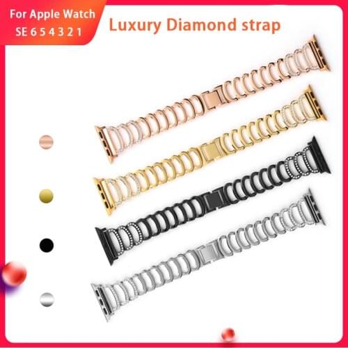 Luxury Diamond Strap for Apple Watch Band 40mm 38mm 6/5/4/3/2/1 for Iwatch Band 42mm 44mm Stainless Steel Bracelet Accessories