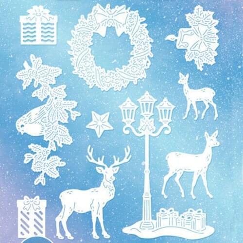 Christmas Deer Gift Bird Wreath Candle Metal Cutting Dies Decorate Cards Making Photo Album Stencils Scrapbooking Craft New Dies