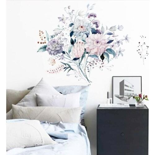 Modern Wtercolor Flower Wall Stickers Warm Bedroom Decoration Aesthetic Living Room Art Decal Wallpaper Mural Home Office Decor