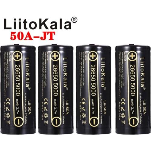 LiitoKala Lii-50A Pointed 3.7V 26650 5000mA Rechargeable batteries Discharger 26650-50A 20A Power battery for flashlight E-tools