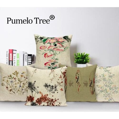 Vintage Flowers Cushion Cover Farmhouse Home Decorative Pillows Case Print Cushions Covers Plant Bedroom Pillow Cases Almofadas